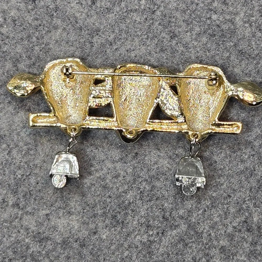 Vintage AJC Cows with Bells Lapel Pin Brooch Gold Tone Cottagecore Western *flaw